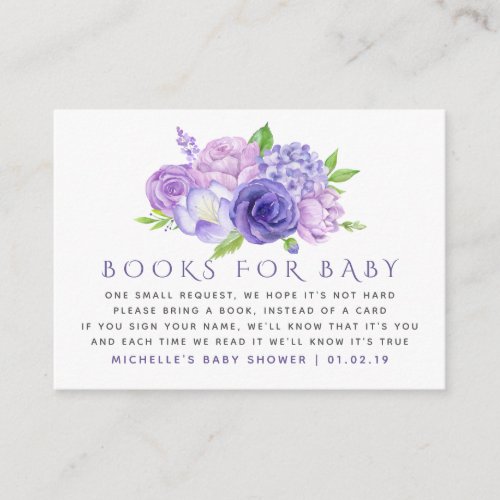 Ultra Violet Watercolor Floral Baby Book Request Enclosure Card