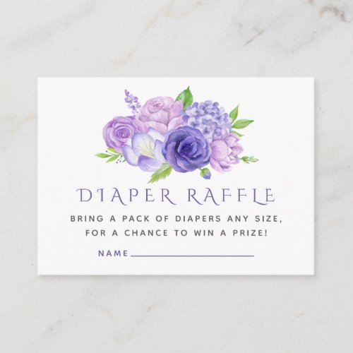 Ultra Violet Watercolor Floral Baby Diaper Raffle Enclosure Card