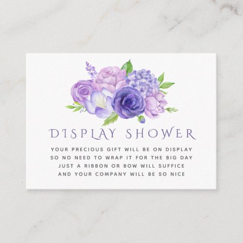 Ultra Violet Watercolor Floral Baby Display Shower Enclosure Card