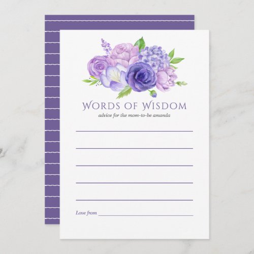 Ultra Violet Watercolor Floral Baby Shower Advice Invitation