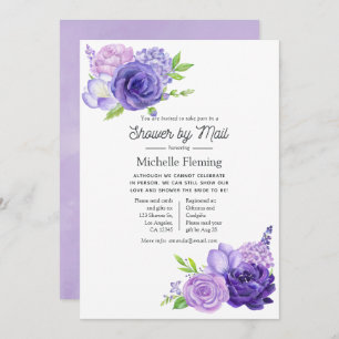 Ultra Violet Watercolor Floral Baby Shower by Mail Invitation