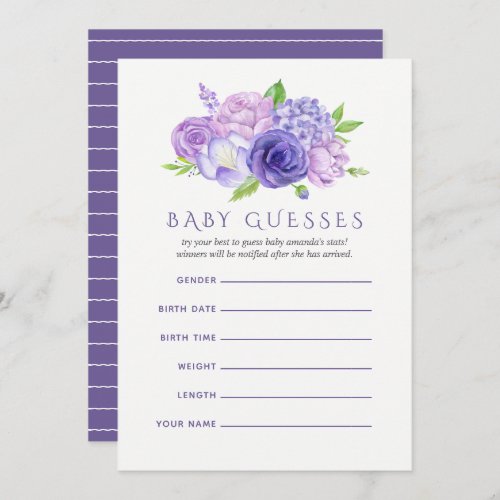 Ultra Violet Watercolor Floral Baby Shower Guesses Invitation