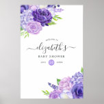 Ultra Violet Watercolor Floral Baby Shower Welcome Poster at Zazzle