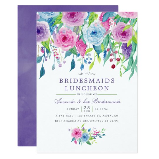 ultra violet watercolor floral bridesmaid luncheon invitation
