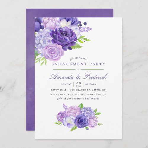 Ultra Violet Watercolor Floral Engagement Party Invitation