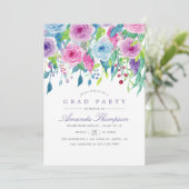 Ultra Violet Watercolor Floral Graduation Party Invitation (Standing Front)