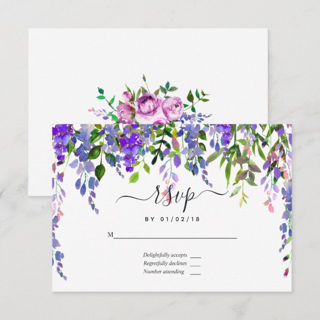 Ultra Violet Watercolor Floral RSVP Card (Front/Back)
