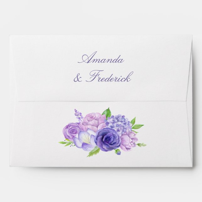 Ultra Violet Watercolor Floral Wedding Envelope (Back (Top Flap))