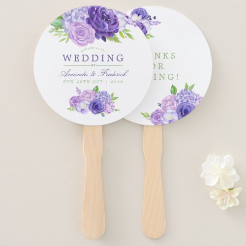 Ultra Violet Watercolor Floral Wedding Favor Hand Fan