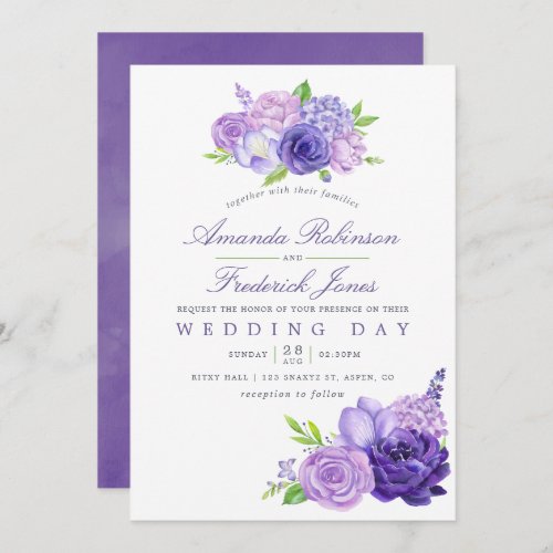 Ultra Violet Watercolor Floral Wedding Invitation