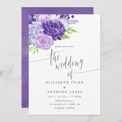 Ultra Violet Watercolor Floral Wedding Invitation