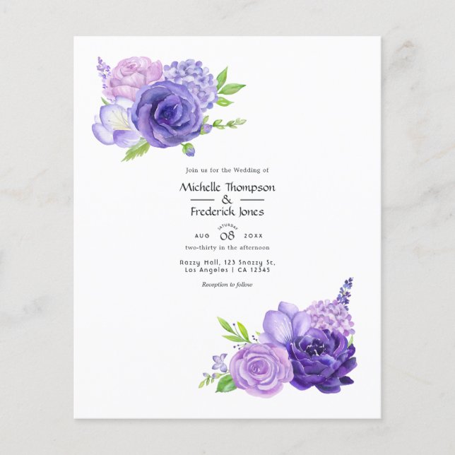 Ultra Violet Watercolor Floral Wedding Invitation Flyer (Front)