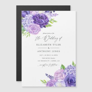 Ultra Violet Watercolor Floral Wedding Magnetic Invitation