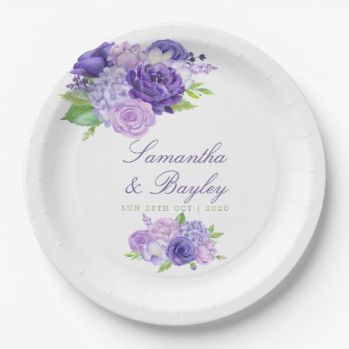 Ultra Violet Watercolor Floral Wedding Paper Plates