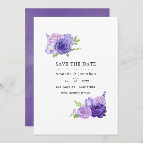 Ultra Violet Watercolor Floral Wedding Photo Save The Date