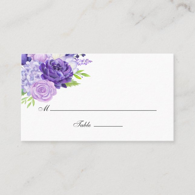 Ultra Violet Watercolor Floral Wedding Place Card (Front)
