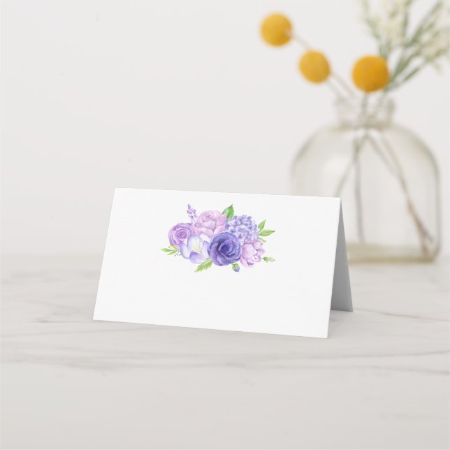 Ultra Violet Watercolor Floral Wedding Place Card (Front)
