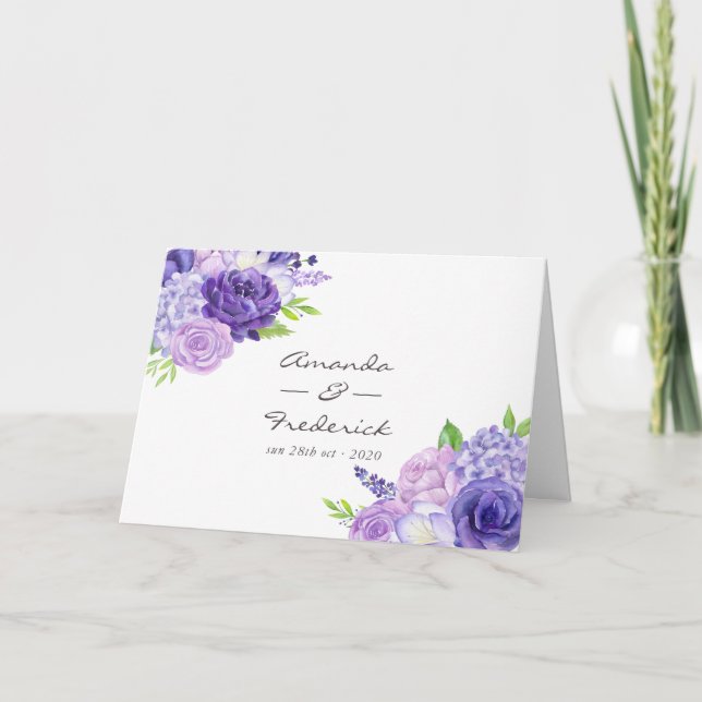 Ultra Violet Watercolor Floral Wedding Program (Front)