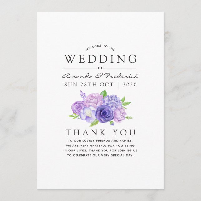 Ultra Violet Watercolor Floral Wedding Program (Front)