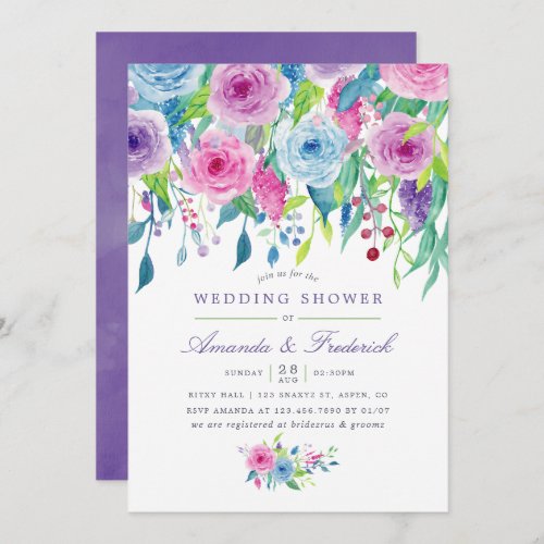 Ultra Violet Watercolor Floral Wedding Shower Invitation