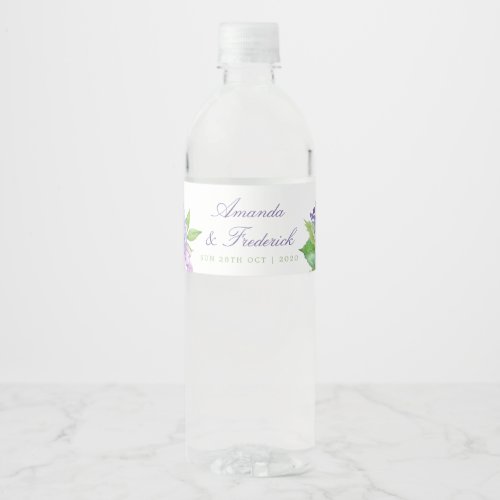 Ultra Violet Watercolor Floral Wedding Water Bottle Label