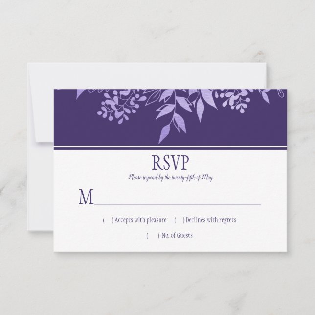 Ultra Violet Watercolor Leaf Pattern RSVP (Front)