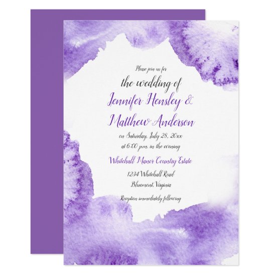 Ultra Violet Watercolor Splash Wedding Invitation