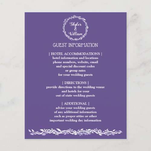 Ultra Violet Wedding Simple Guest Information Flyer