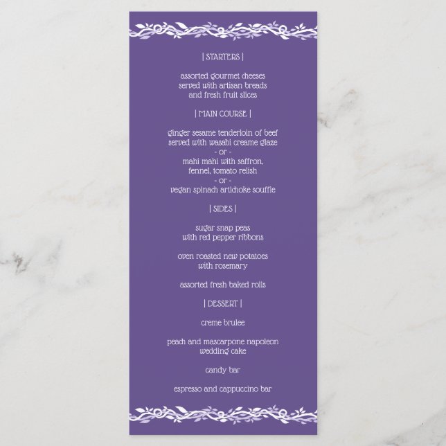 Ultra Violet Wedding Simple Menu Reception (Front)