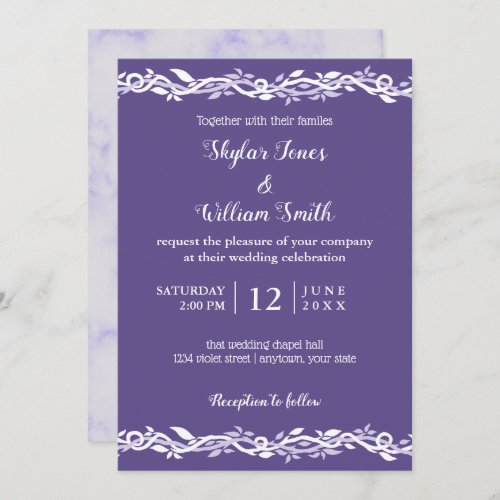 Ultra Violet Wedding Simple Purple And White Invitation