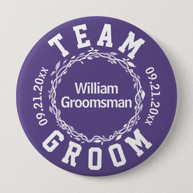 Ultra Violet Wedding Simple Team Groom Or Bride Button (Front)