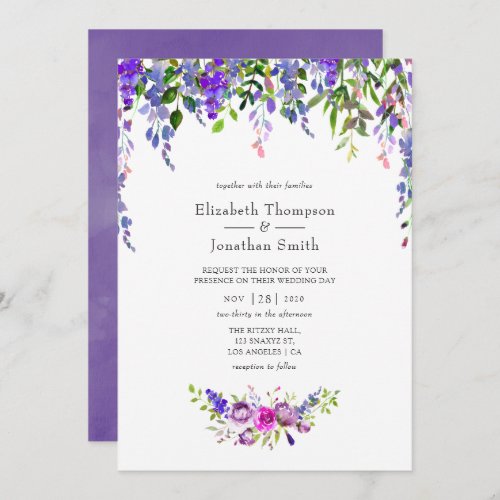 Ultra Violet Wedding Watercolor Floral Invitation