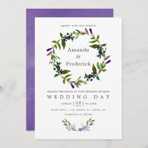 Ultra Violet Wedding Watercolor Floral Invitation