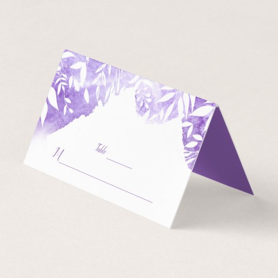 Ultra Violet White Leaf Overlay Place Cards