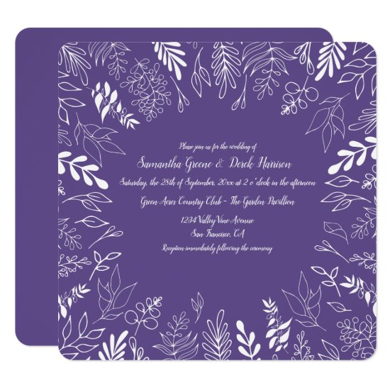 Ultra Violet White Leaves Wedding Invitations
