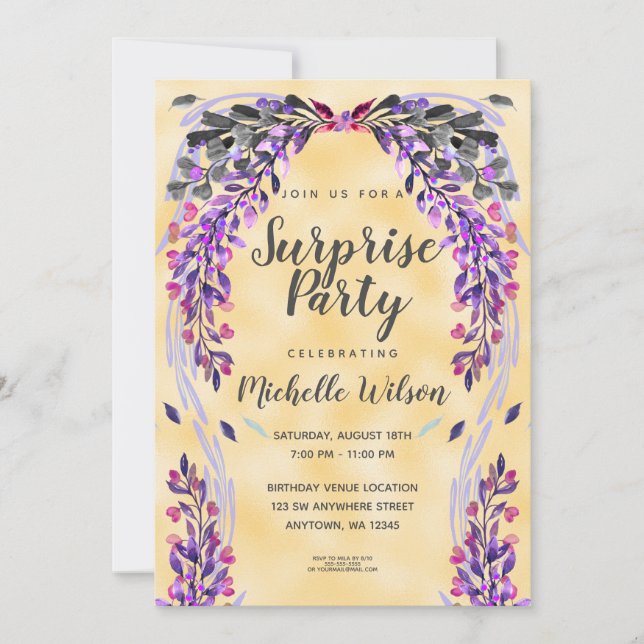 Ultra VioletGLITTER wreath photo Surprise Party Invitation (Front)