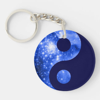 Ultramarine and Navy Blue Stars Yin Yang Symbol Keychain