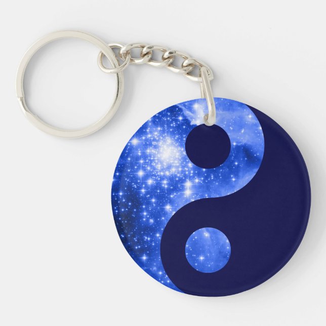 Ultramarine and Navy Blue Stars Yin Yang Symbol Keychain (Front)