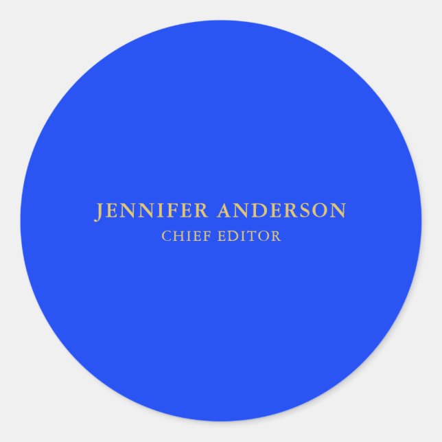Ultramarine Blue Gold Professional Modern Plain Classic Round Sticker (Front)