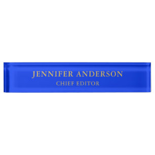 Ultramarine Blue Gold Professional Modern Plain Desk Name Plate