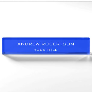 Ultramarine Blue Plain Elegant Minimalist Simple Desk Name Plate