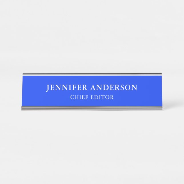 Ultramarine Blue Professional Modern Plain Desk Name Plate (Front)