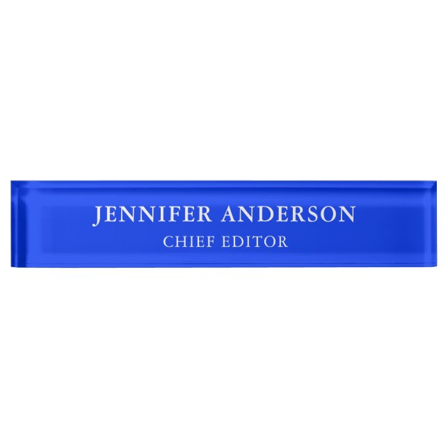 Ultramarine Blue Professional Modern Plain Desk Name Plate (Front)
