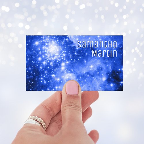Ultramarine Blue Sparkly Stars Celestial Photo Business Card