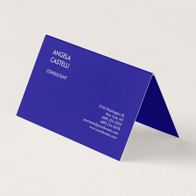 Ultramarine Blue Trendy Modern Minimalist Plain Business Card (Front)