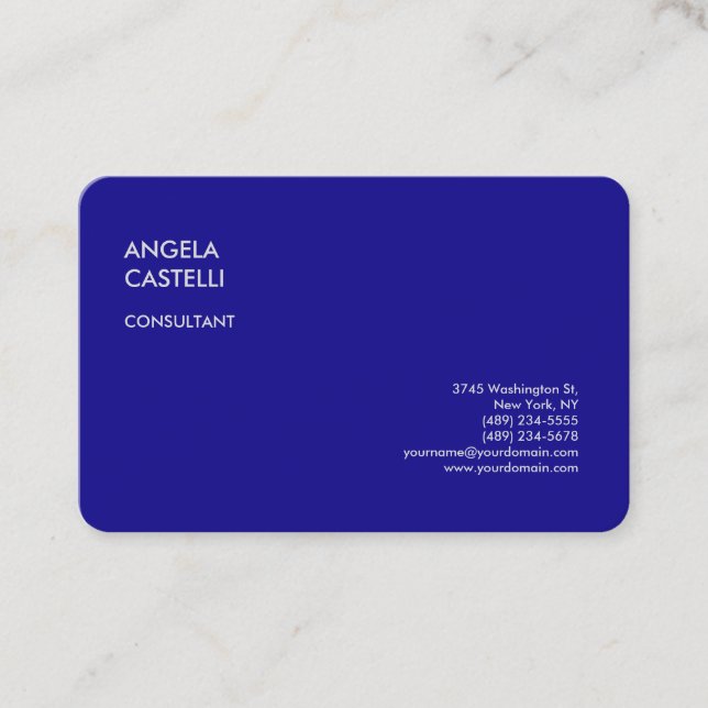 Ultramarine Blue Trendy Modern Minimalist Plain Business Card (Front)