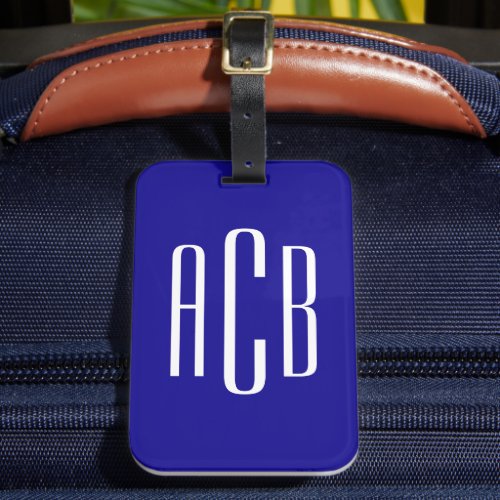 Ultramarine Blue Vertical Three Letter Monogram Luggage Tag