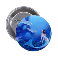 Ultramarine Mermaid Art Pinback Button Badge