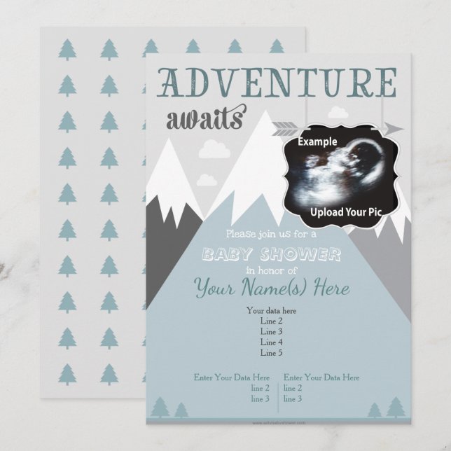 Ultrasound Adventure Mountain Baby Shower Invite (Front/Back)