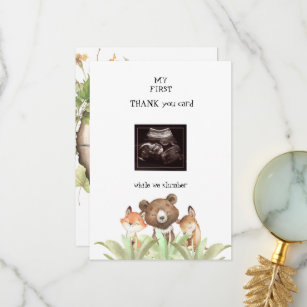 Ultrasound Baby Boy Funny Woodland  Thank You Card